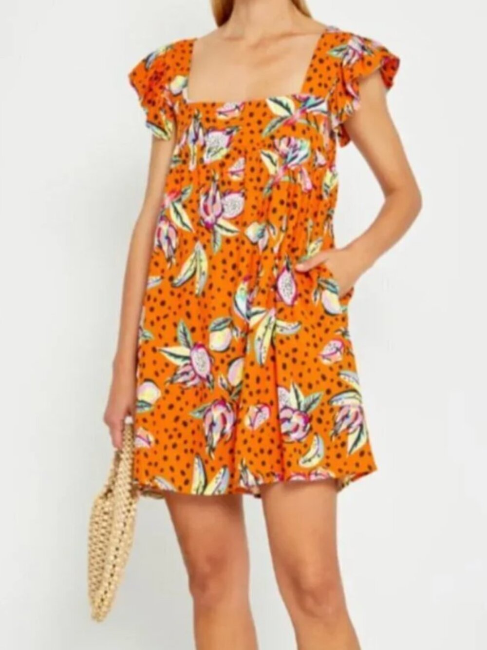 Kourt EUC Orange Tropical Fruit Linen Blend Dress Small